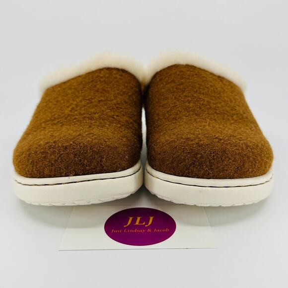 Born Women's Zoe 100% Wool Shearling Lined Slippers Cognac Brown Wool Size 6 - Picture 3 of 13